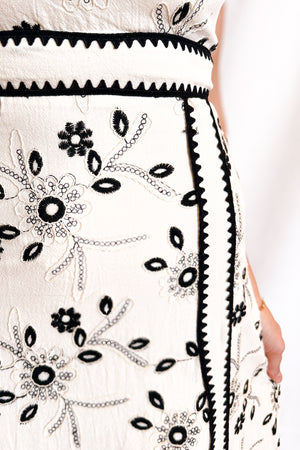 Black Embroidered Ric Rac Trim Maxi Dress / Natural
