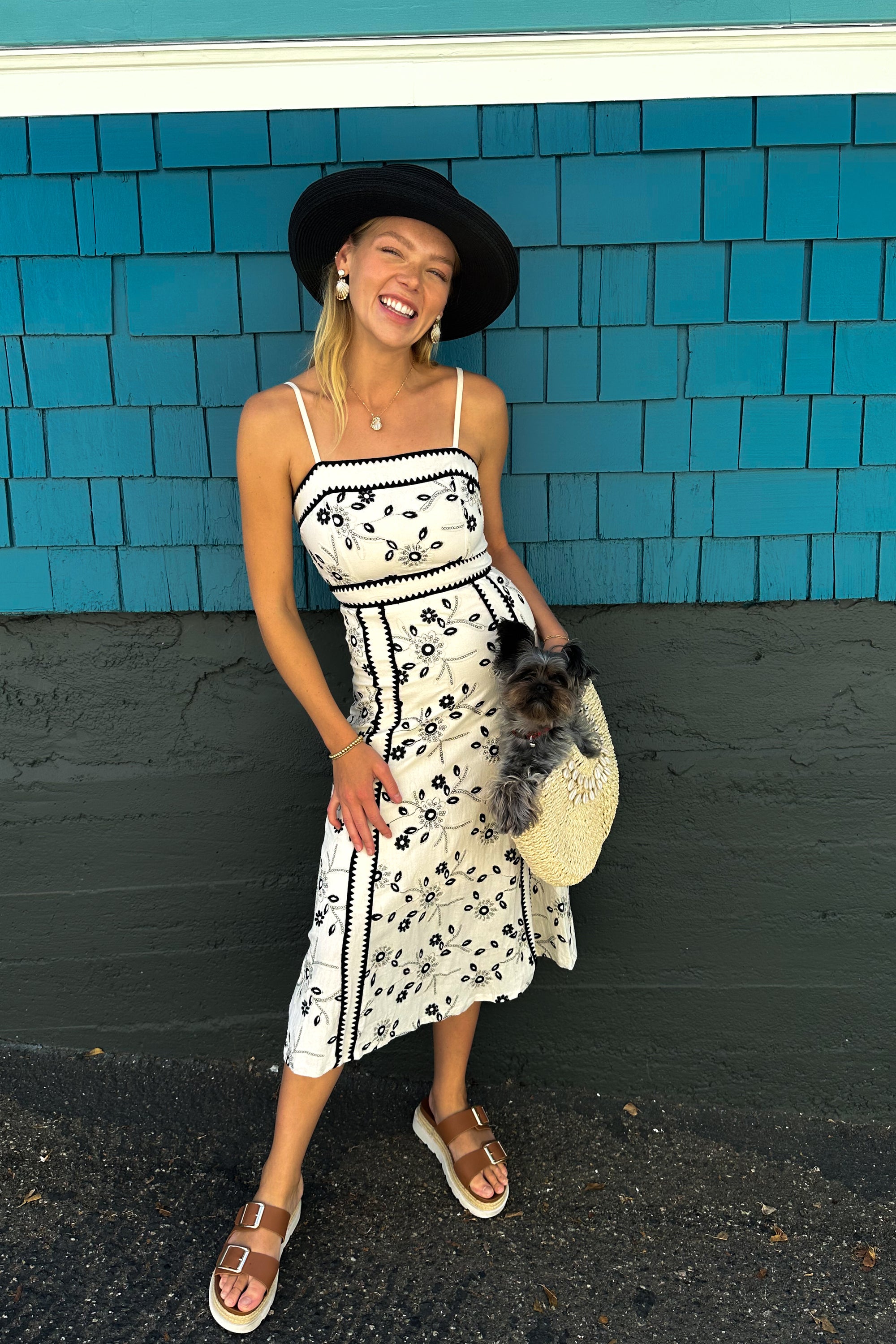 Black Embroidered Ric Rac Trim Maxi Dress / Natural