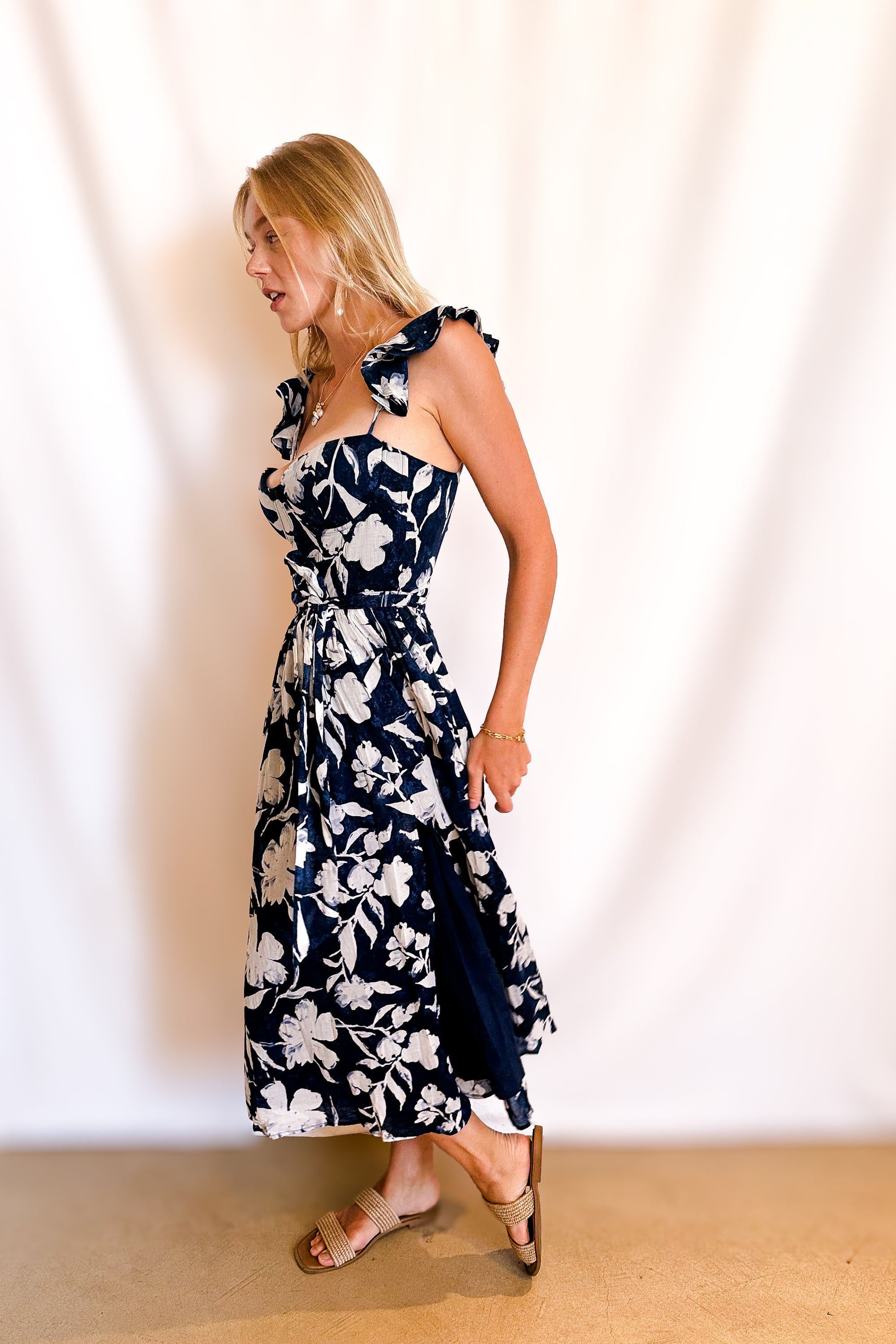 Navy Floral Cupped Corset Dress / Navy
