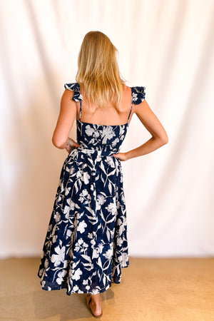 Navy Floral Cupped Corset Dress / Navy