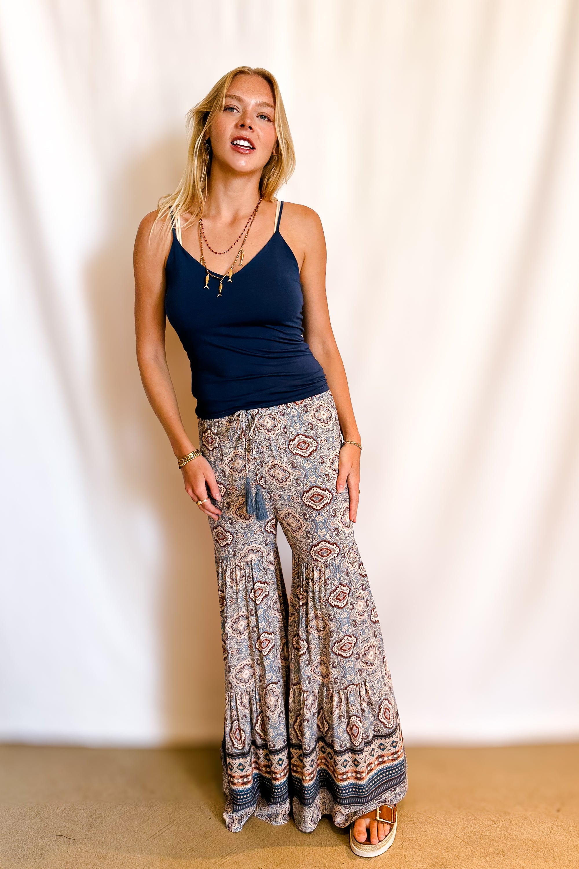Paisley Border Print Wide Leg Paint / Blue