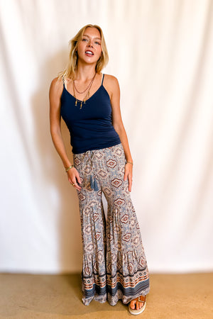 Paisley Border Print Wide Leg Paint / Blue