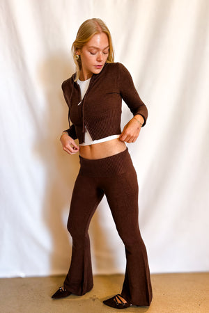 Knit Foldover Waist Flare Pant / Chocolate