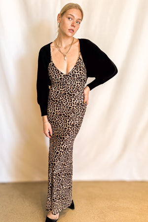 Leopard Mesh Cami Maxi Dress / Brown