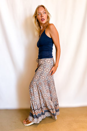 Paisley Border Print Wide Leg Paint / Blue