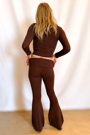 Knit Foldover Waist Flare Pant / Chocolate