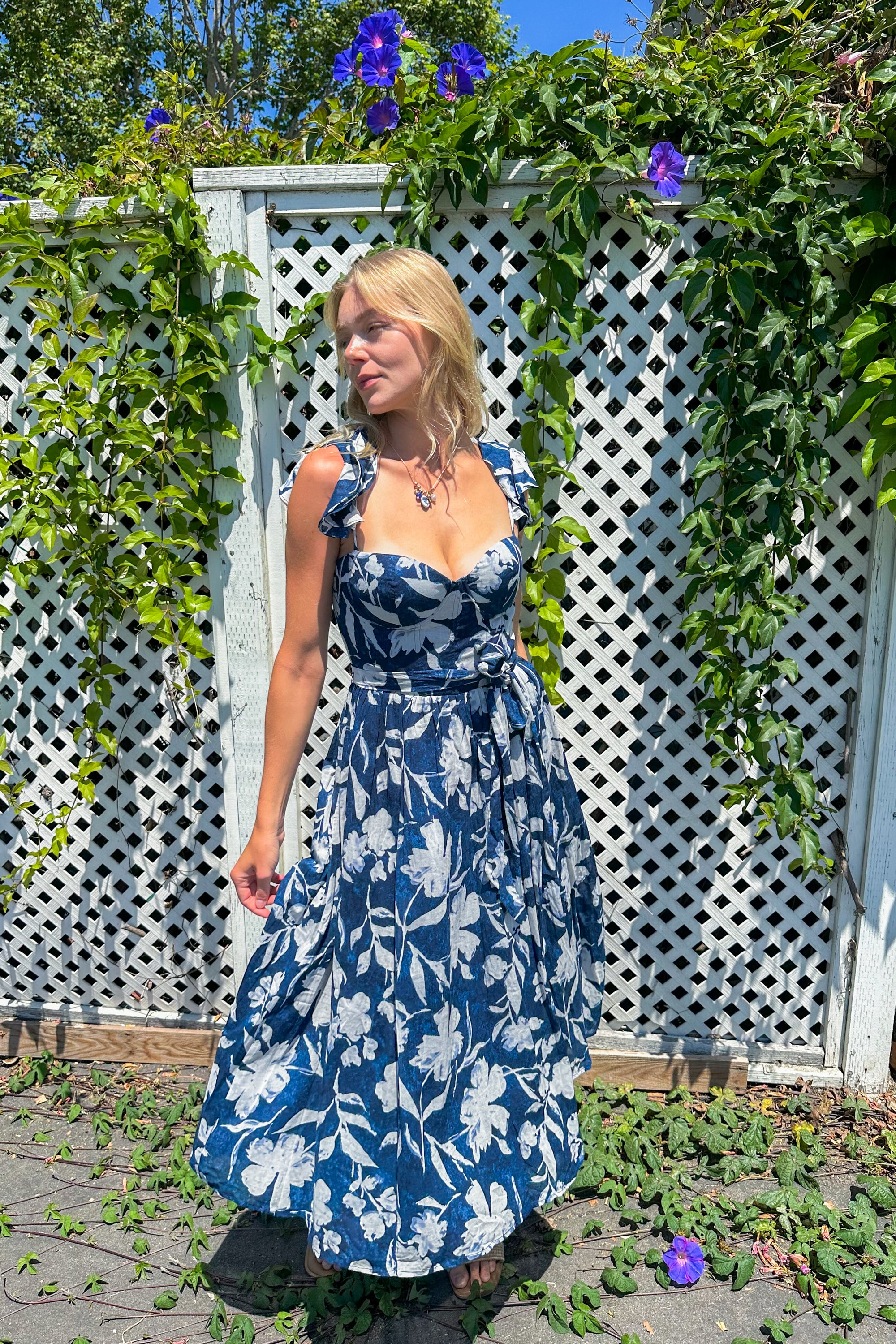 Navy Floral Cupped Corset Dress / Navy
