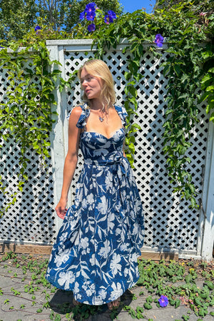 Navy Floral Cupped Corset Dress / Navy