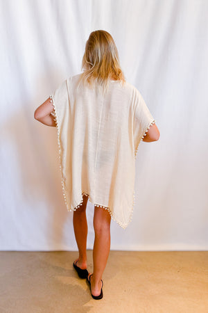 Crochet Neckline Short Cover Up Dress / Natural