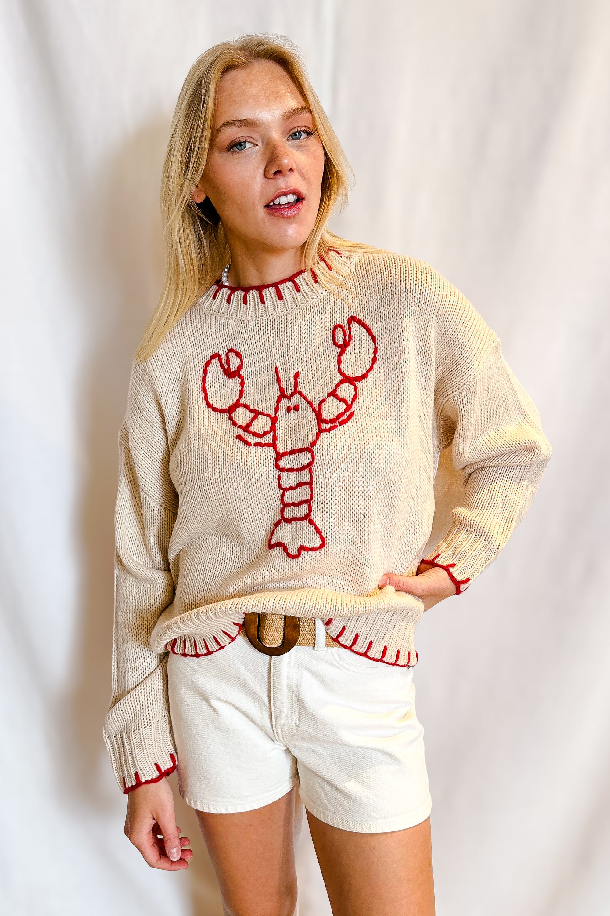 Lobster Whip Stitched Sweater / Beige