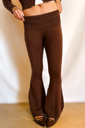 Knit Foldover Waist Flare Pant / Chocolate