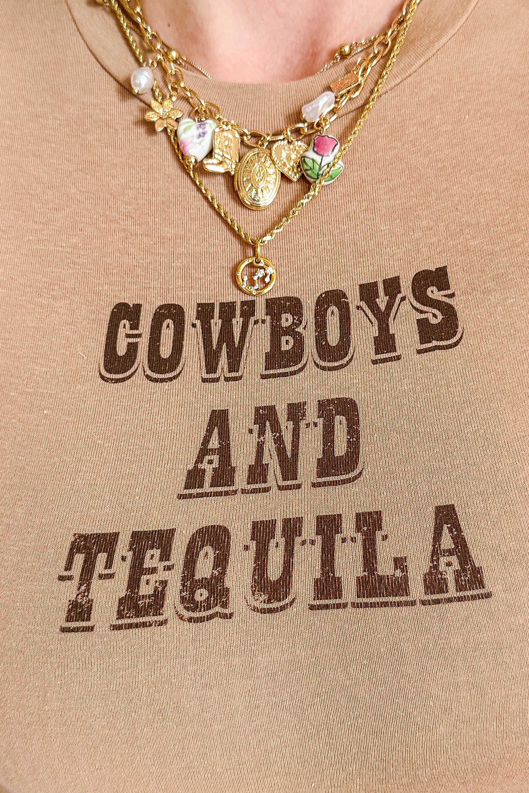 Cowboys and Tequila Cropped Tee / Mocha