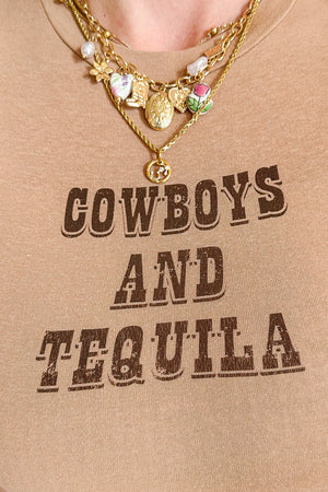 Cowboys and Tequila Cropped Tee / Mocha