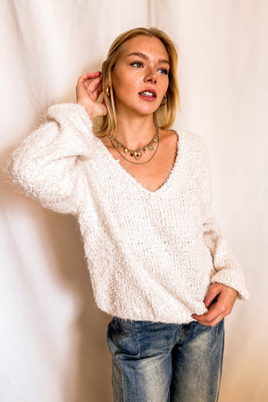 Fluffy V-Neck Sweater / Ivory