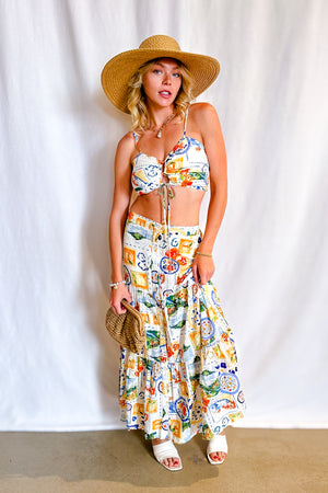 Vacay Patchwork Button Up Maxi Skirt / Ivory