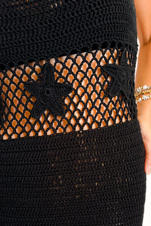 Crochet Starfish Short Tank Dress / Black