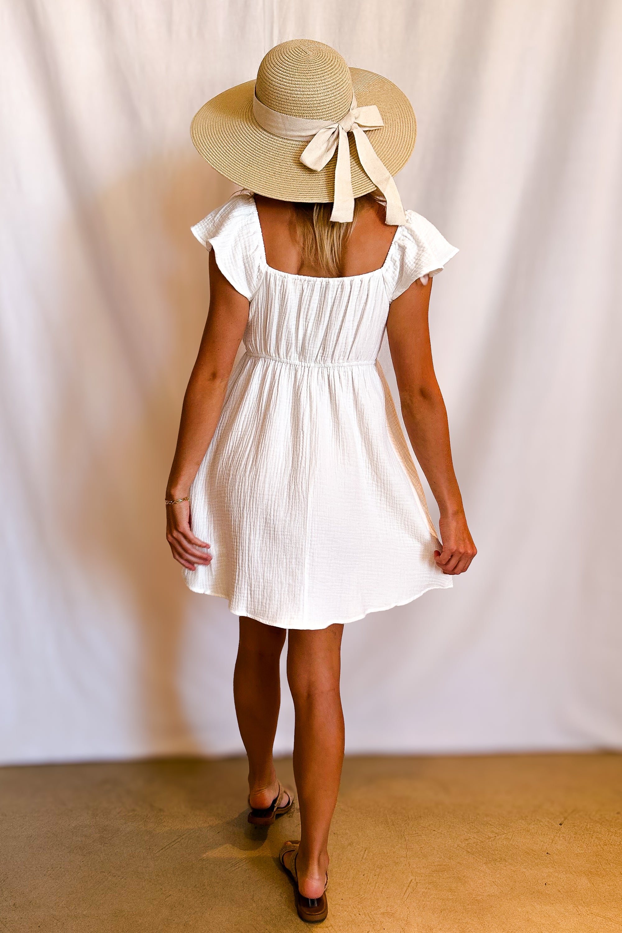 Soft Gauze Ruffle Shoulder Babydoll Dress / White