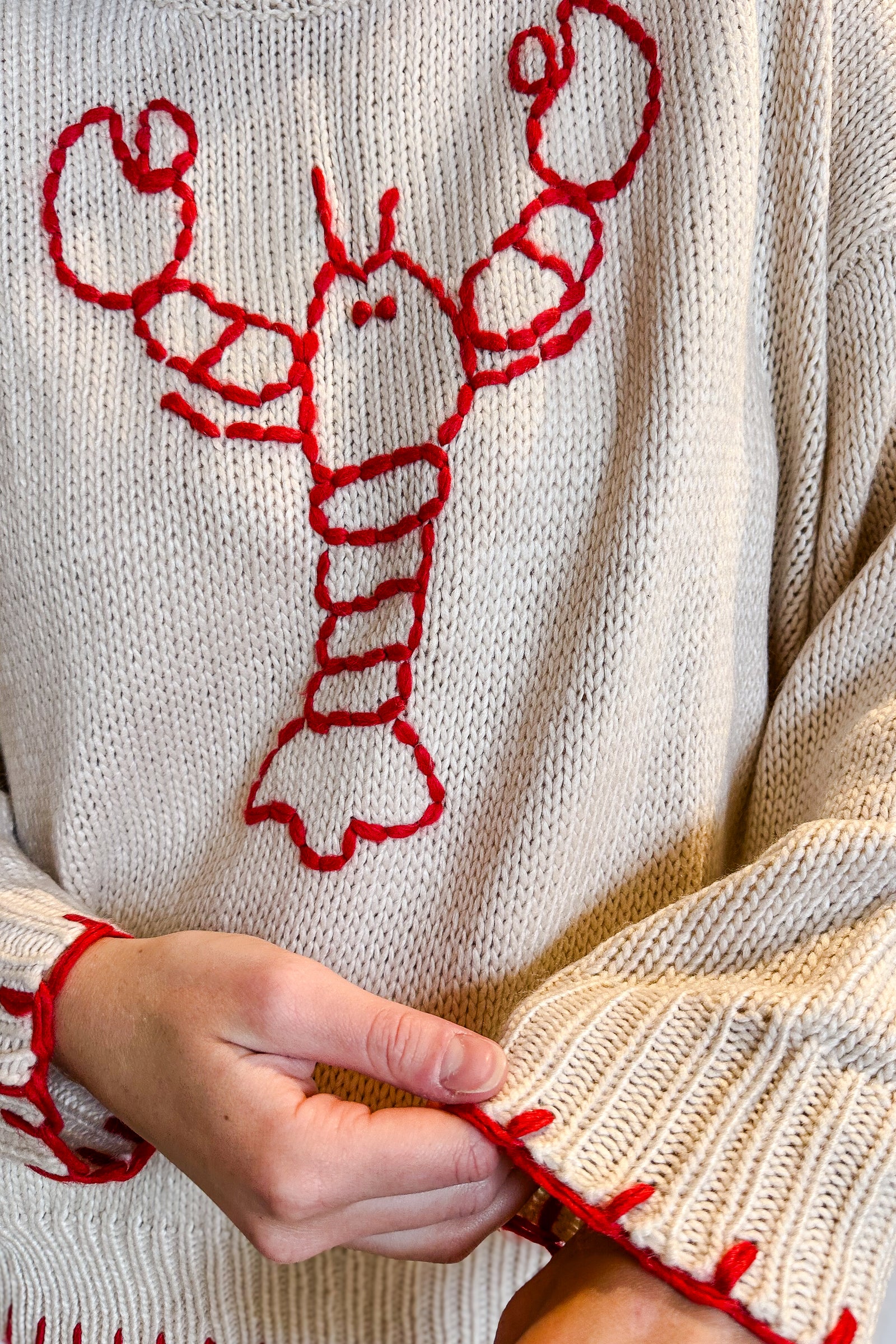Lobster Whip Stitched Sweater / Beige