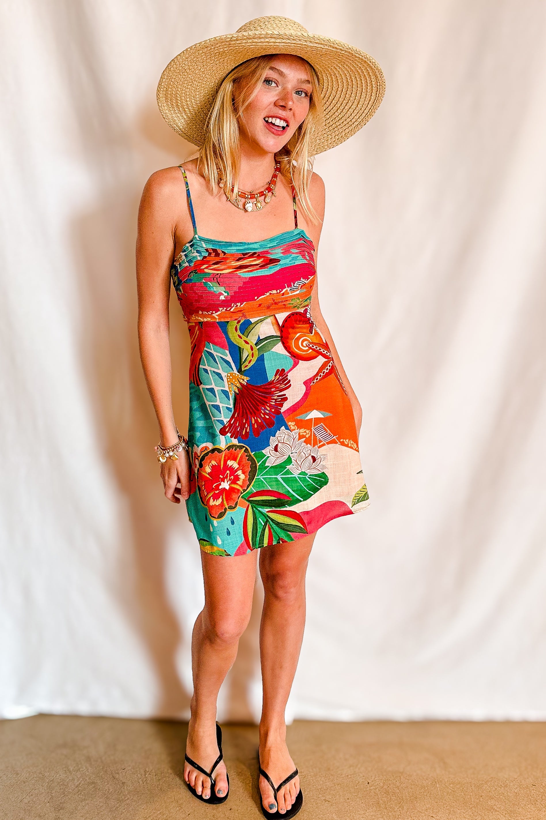 Tropic Crush Short Cami Dress / Coral