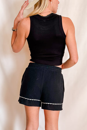 Embroidered Soft Gauze Shorts / Black