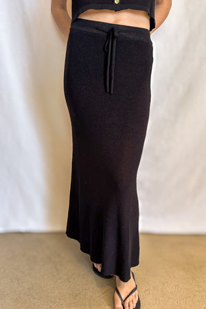 Knit Drawstring Maxi Skirt / Black