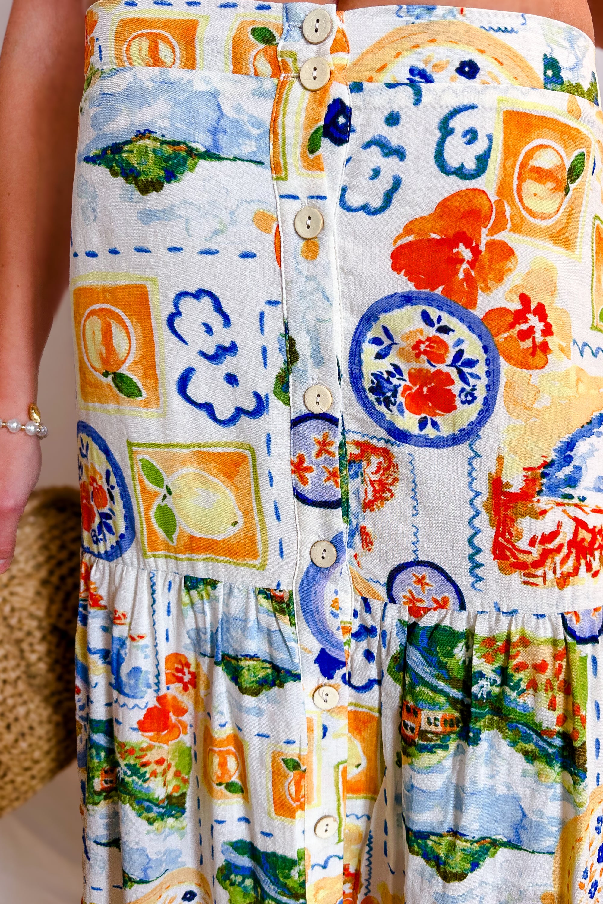 Vacay Patchwork Button Up Maxi Skirt / Ivory