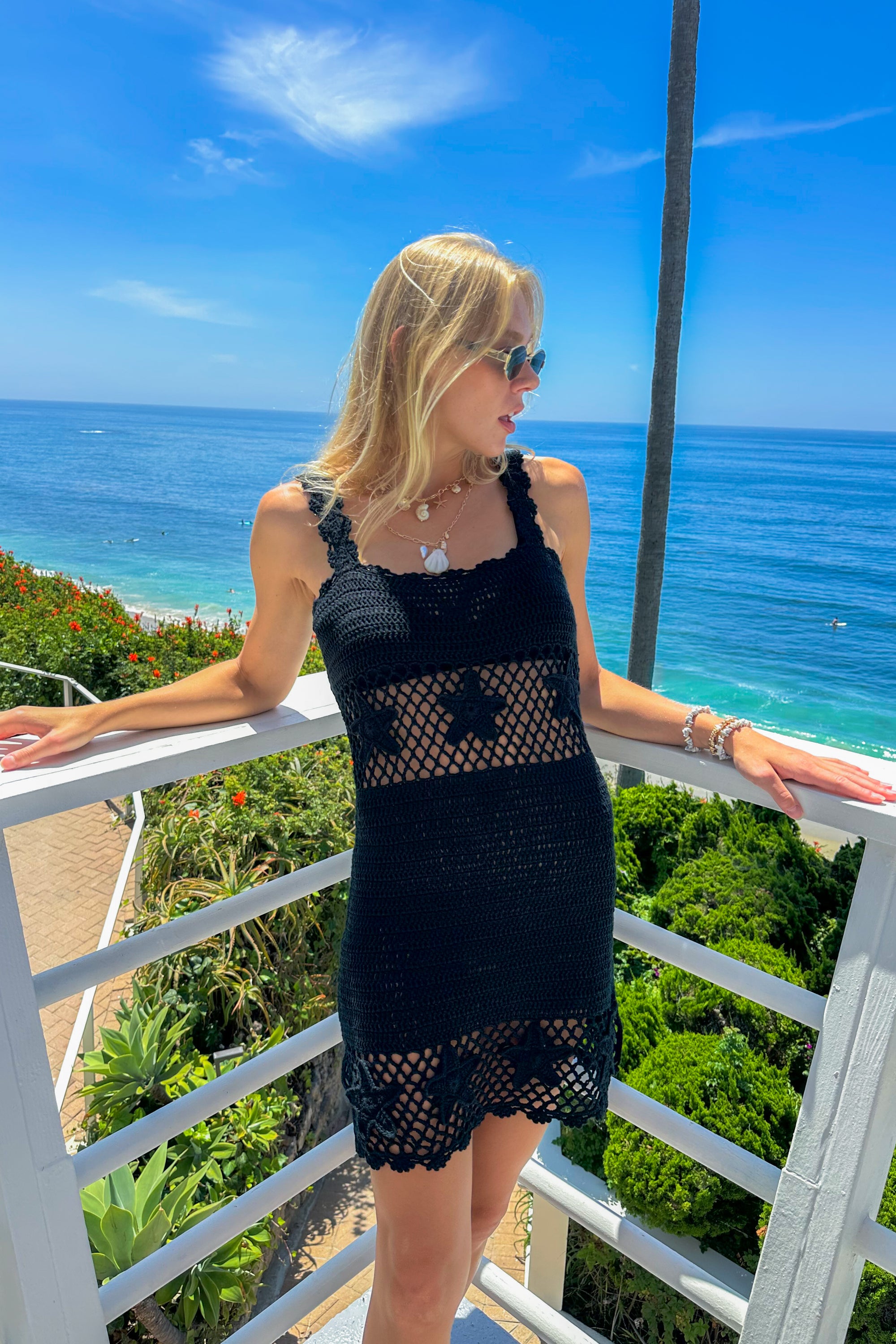 Crochet Starfish Short Tank Dress / Black