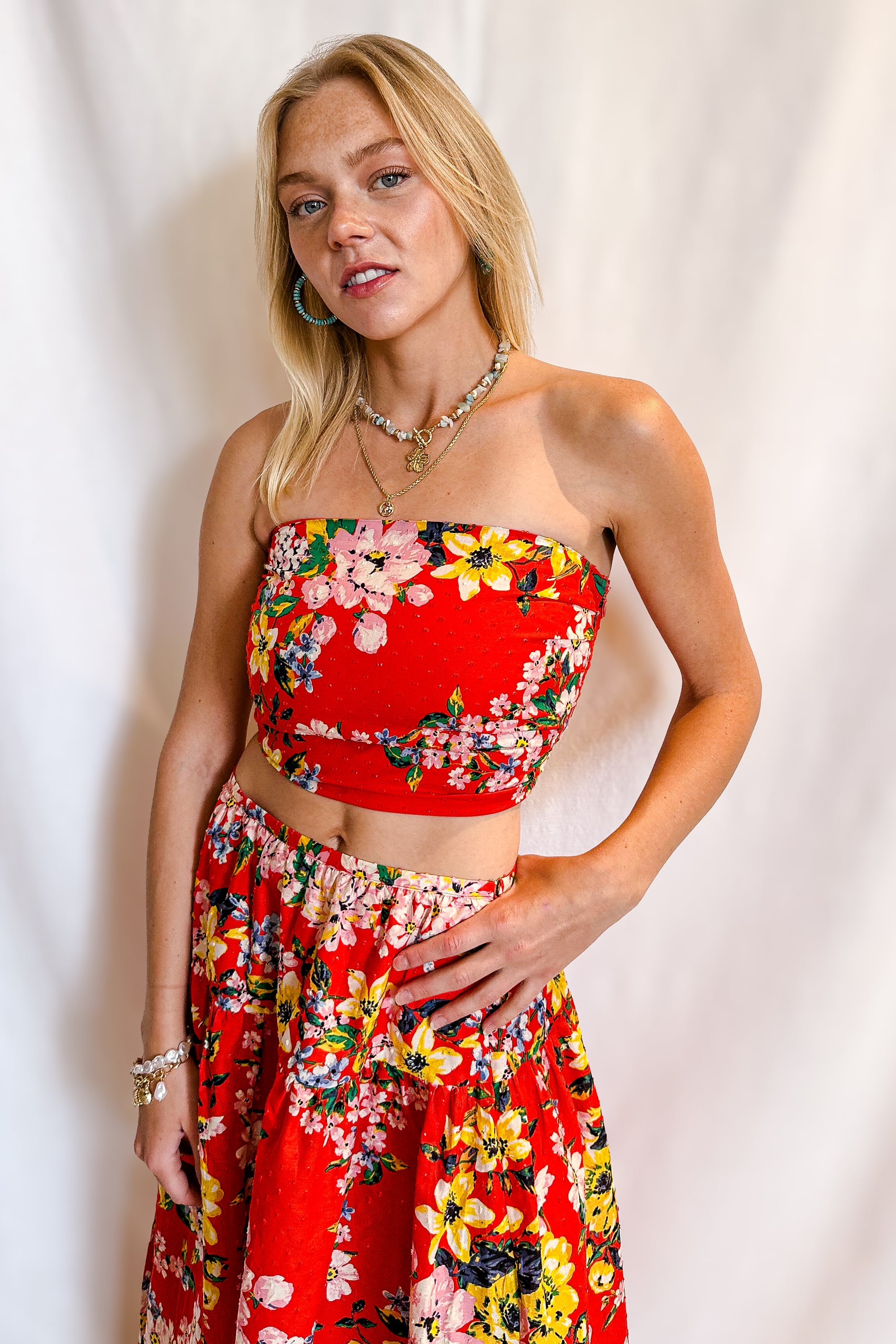 Fiesta Floral Smock Back Tube Top / Orange