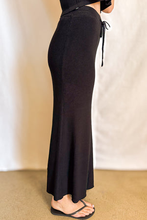 Knit Drawstring Maxi Skirt / Black