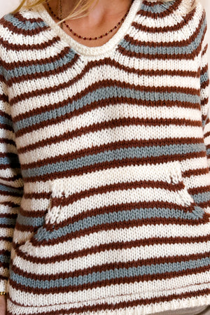 Triple Stripe Beach V-Neck Sweater / Cream