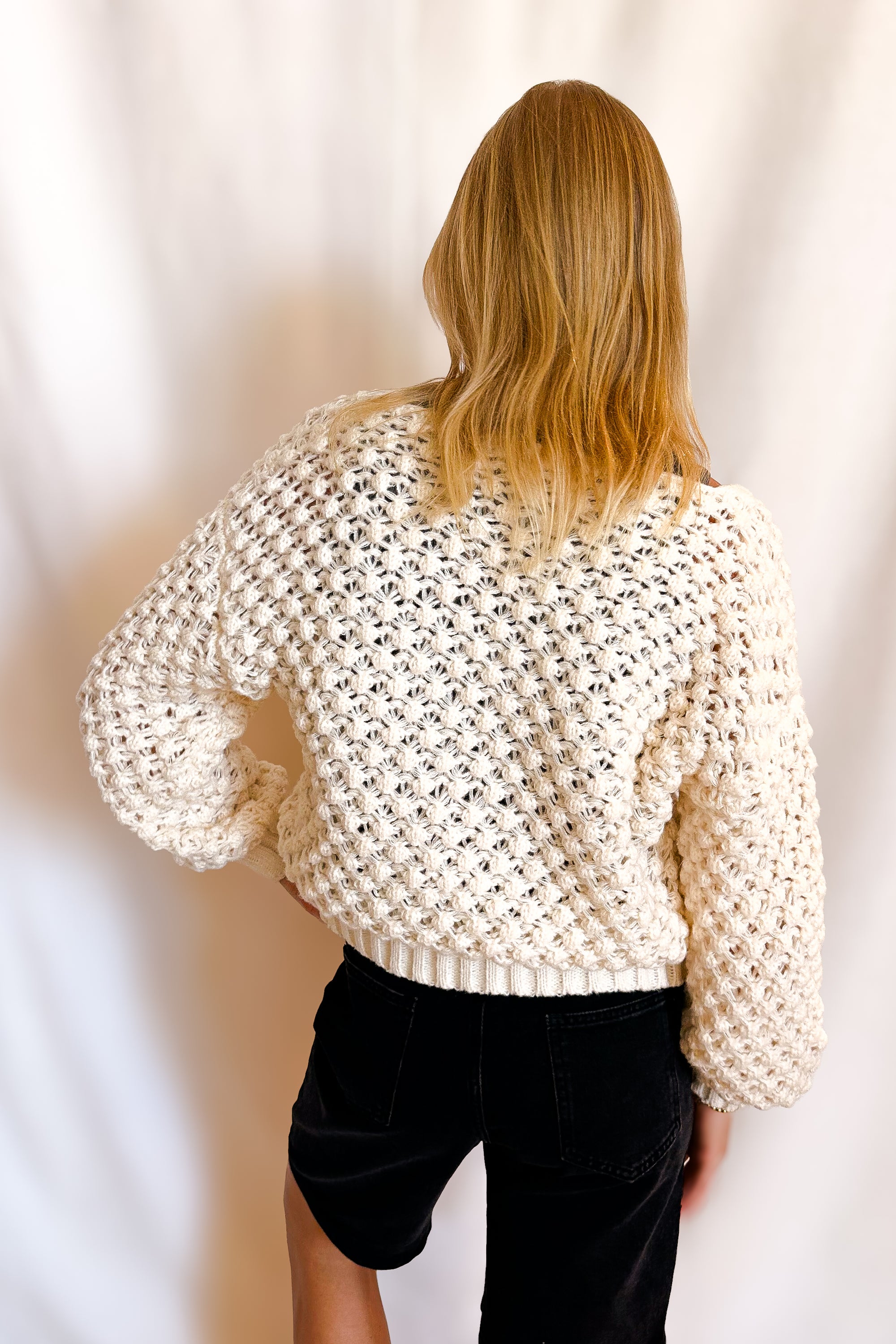 Chunky Yarn Tie Front Cardigan / Ivory