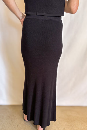 Knit Drawstring Maxi Skirt / Black