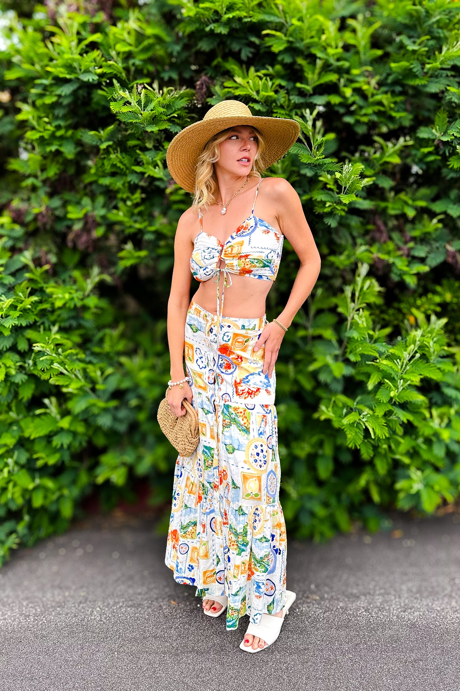 Vacay Patchwork Button Up Maxi Skirt / Ivory