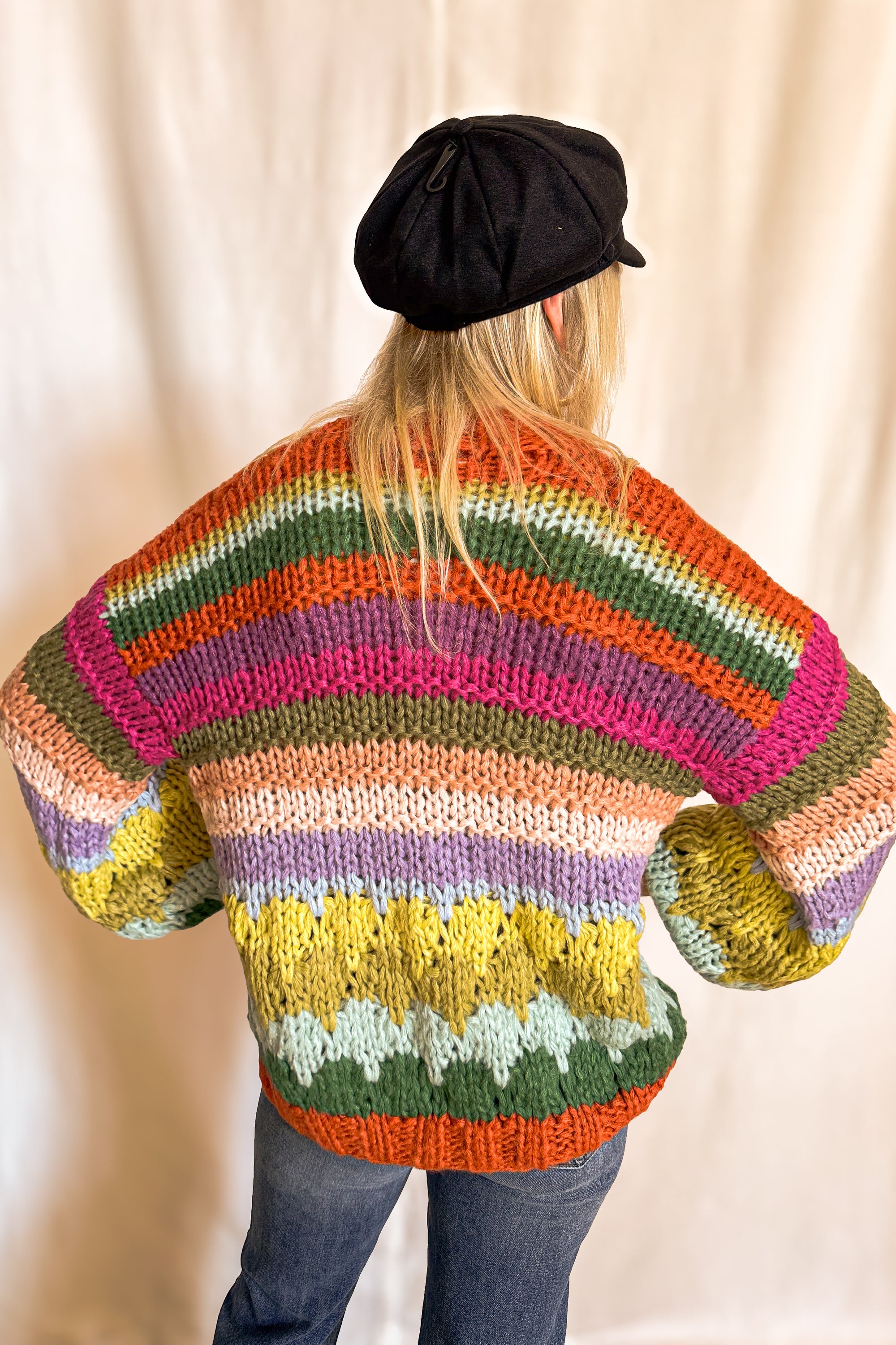 Colorful Chunky Stripe Cardigan / Rust