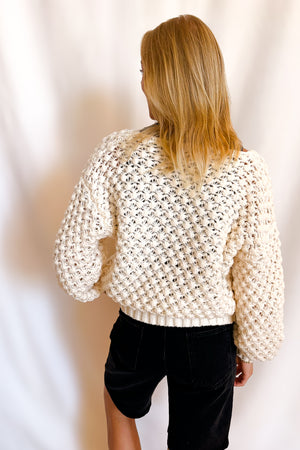 Chunky Yarn Tie Front Cardigan / Ivory