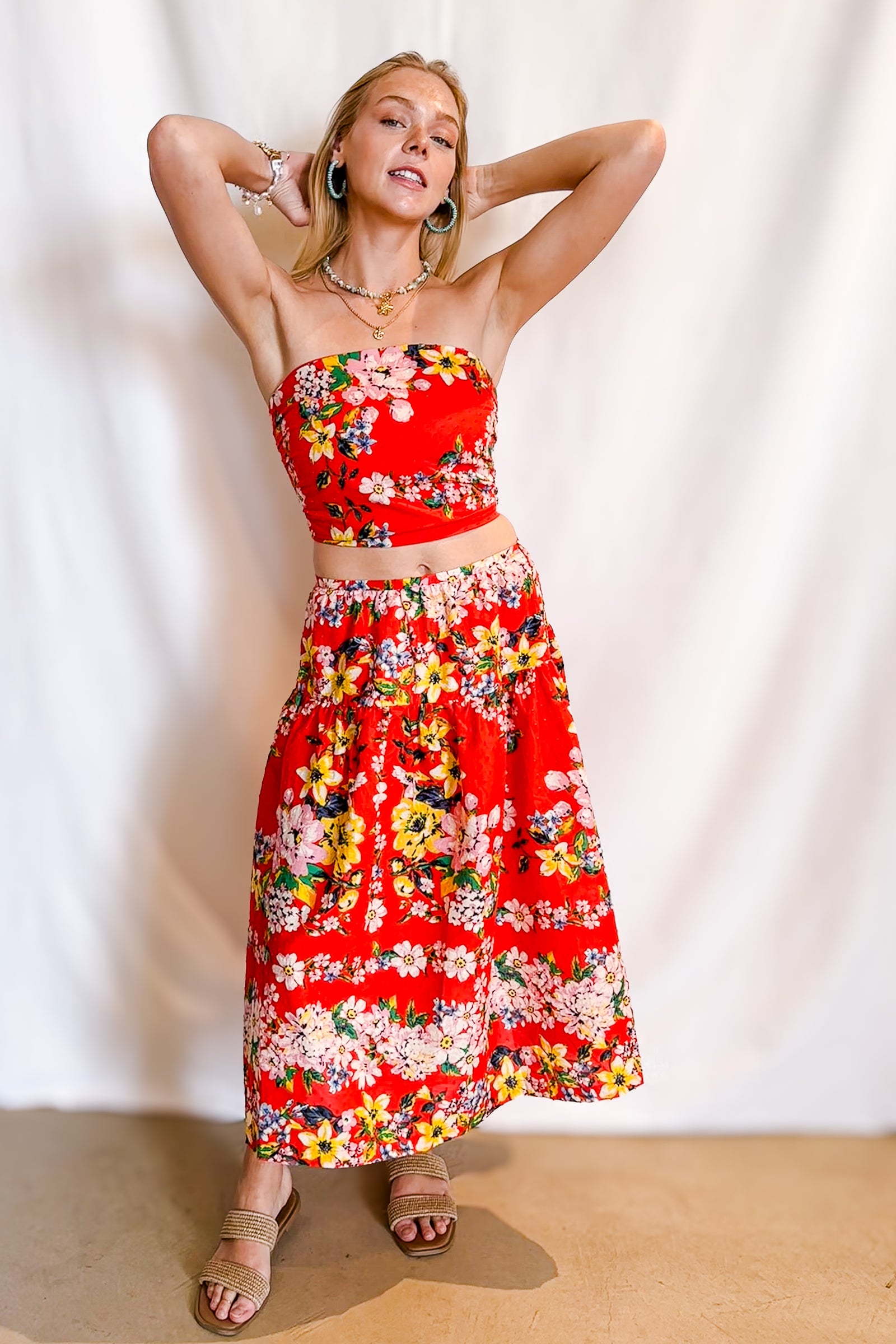 Fiesta Floral Smock Back Tube Top / Orange