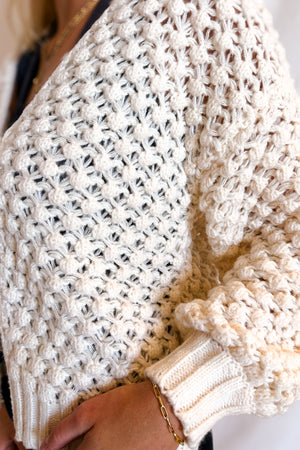 Chunky Yarn Tie Front Cardigan / Ivory