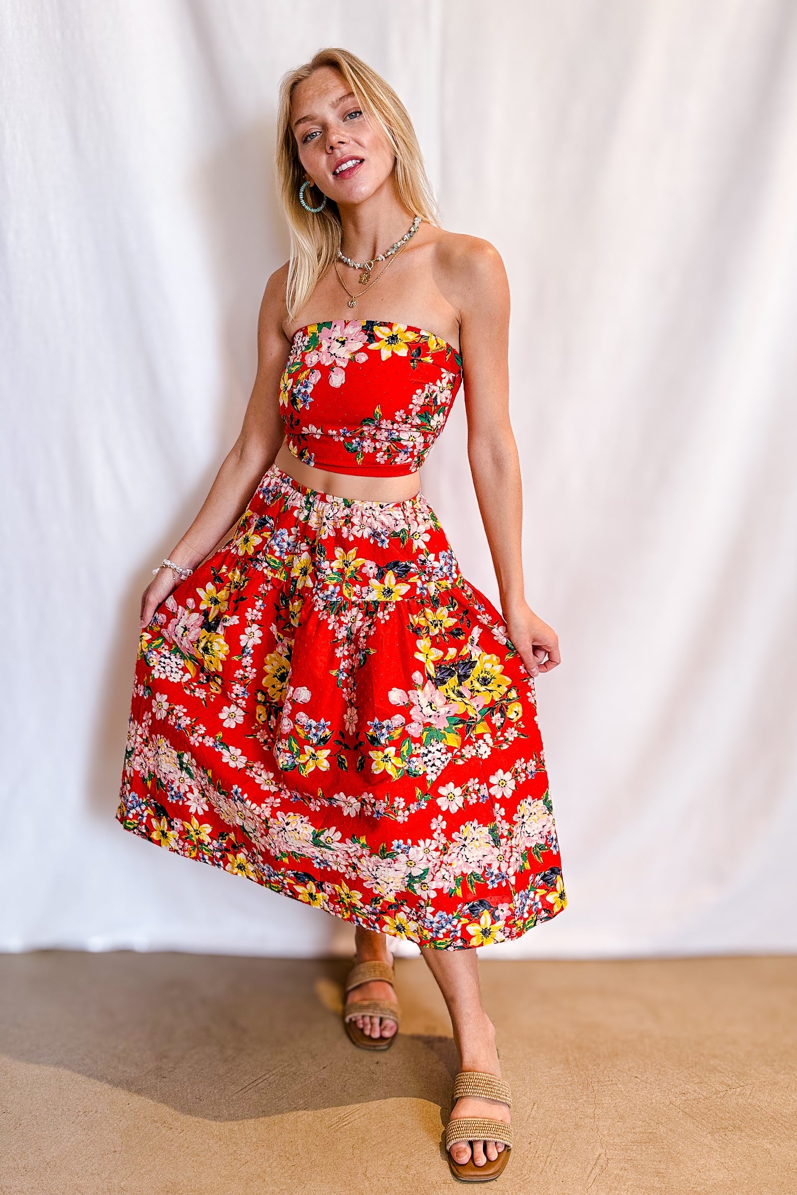 Fiesta Floral Midi Skirt / Orange