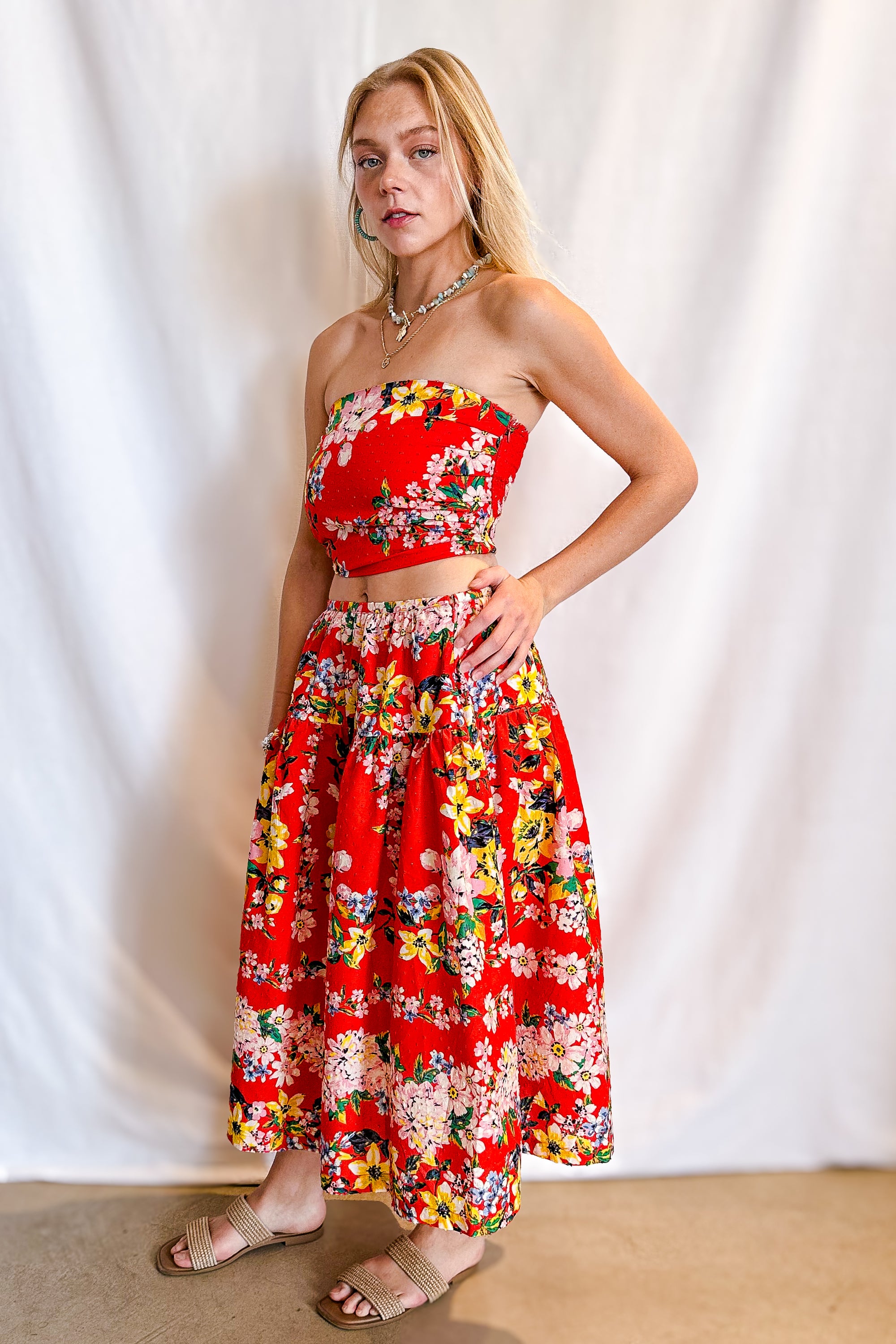 Fiesta Floral Midi Skirt / Orange