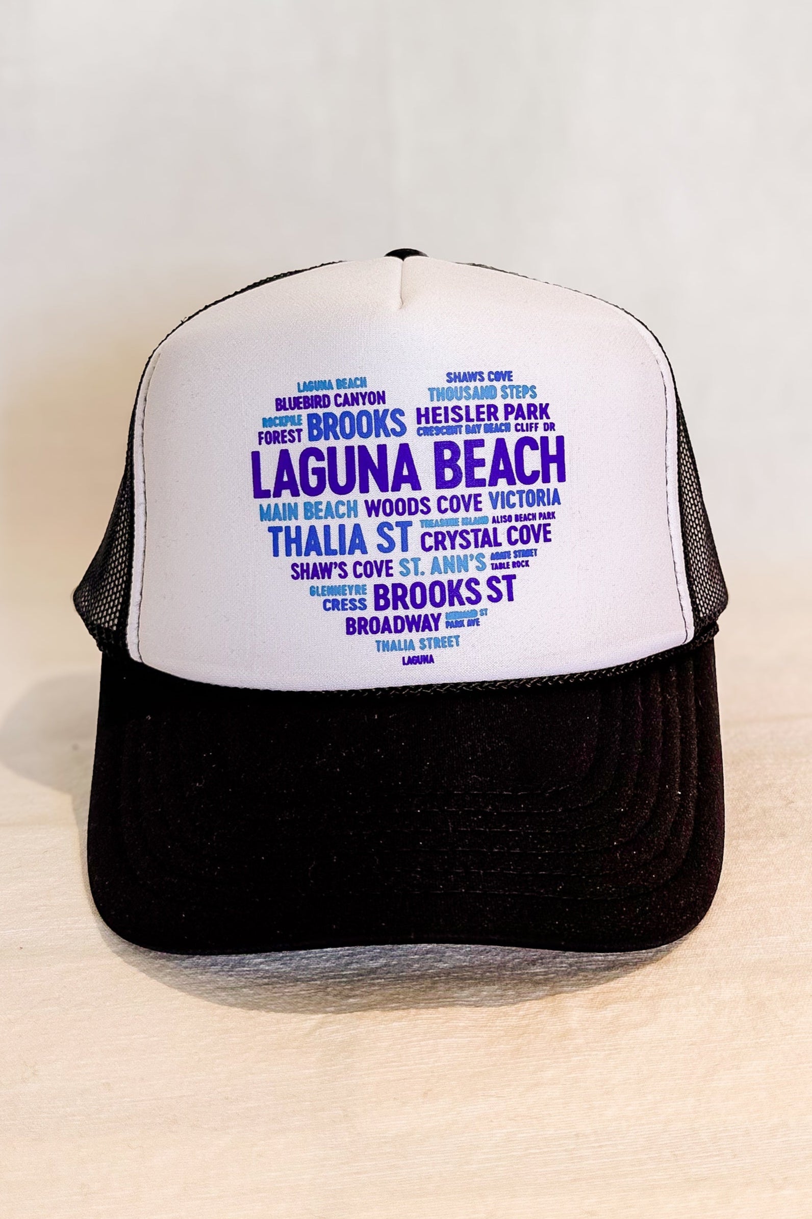 Laguna Heart Beach Names Trucker Hat / Black