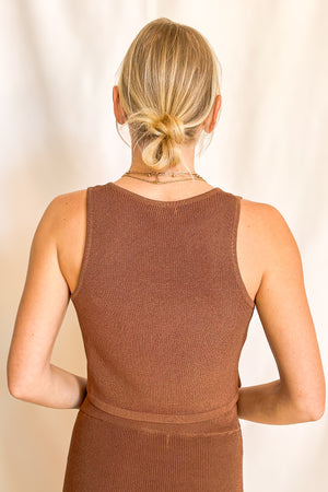 Knit Button Detail Vest Tank Top / Brown