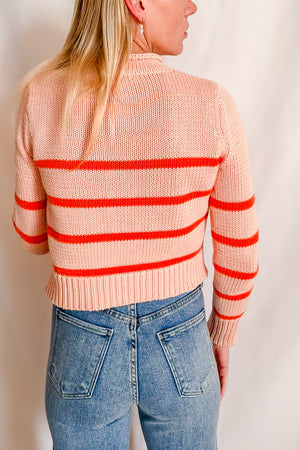 Stripe Rolled Edge Mid Length Sweater / Blush