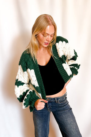 Bold Charlie Striped Cardigan / Green