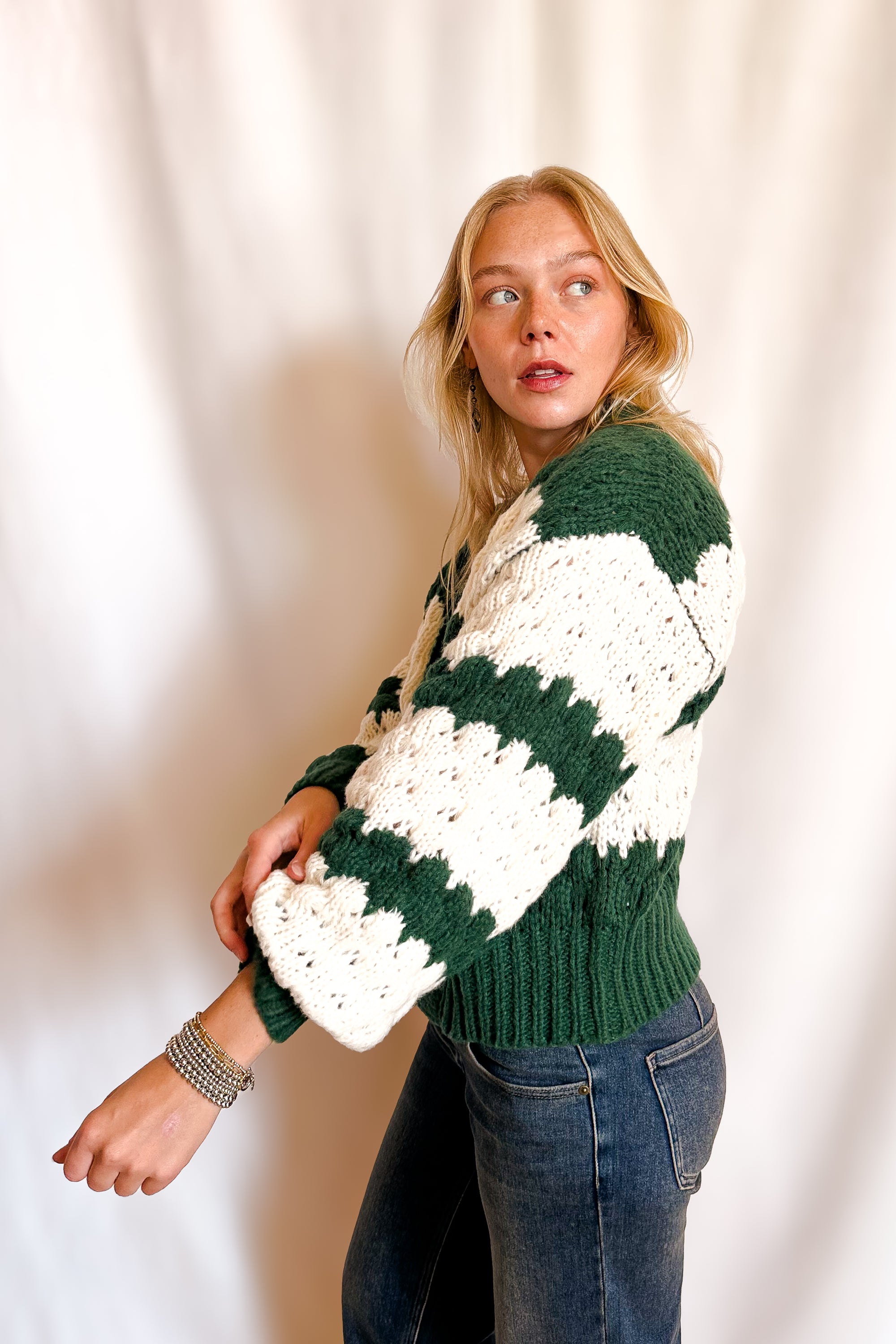Bold Charlie Striped Cardigan / Green