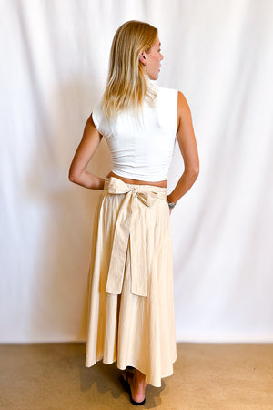 Tie Back Full Poplin Skirt / Beige