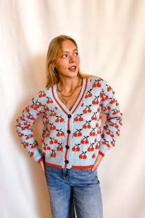 Bright Cherry Cardi Sweater / Blue