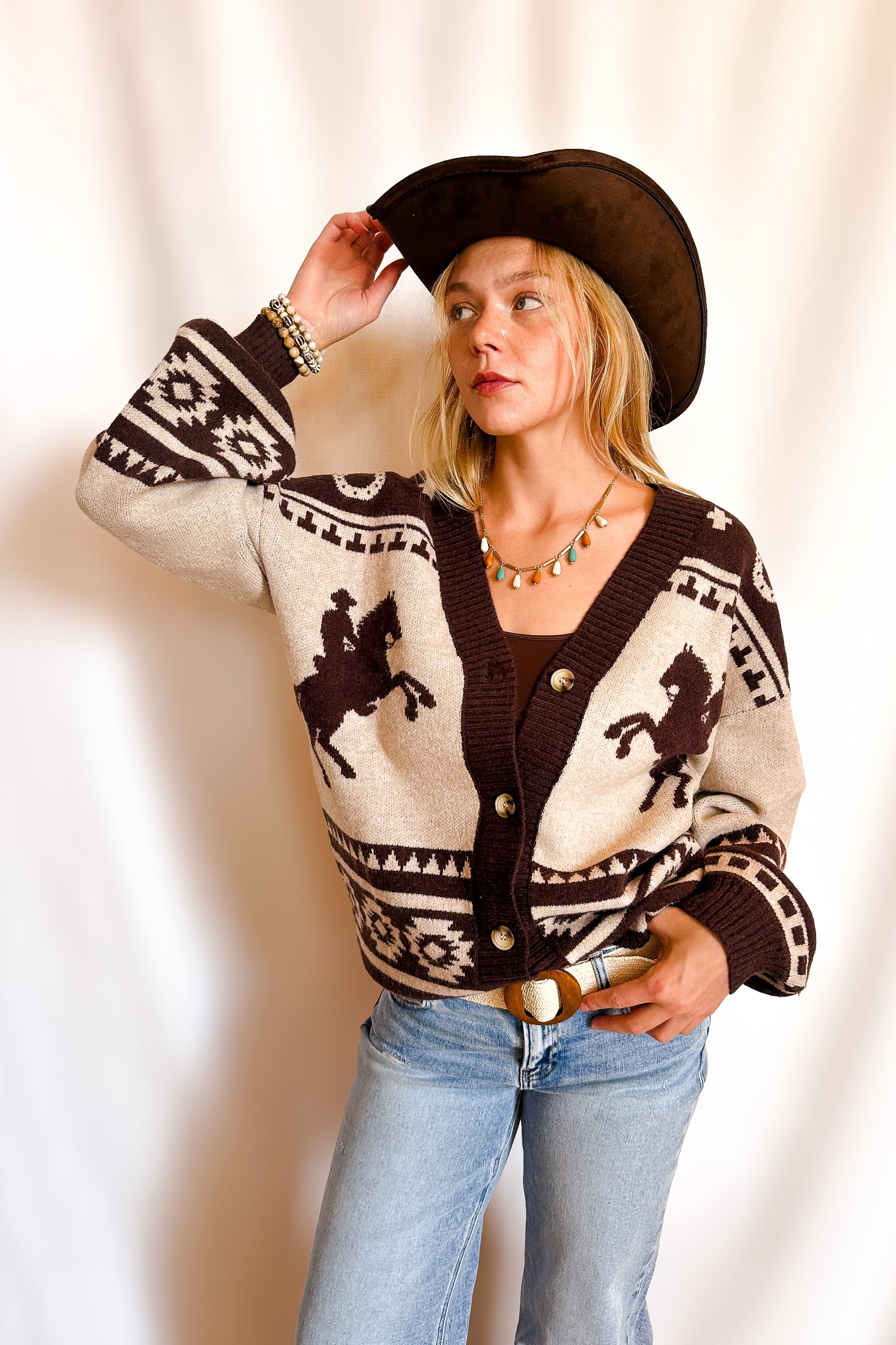 El Paso Desert Trails Button Cardigan / Taupe