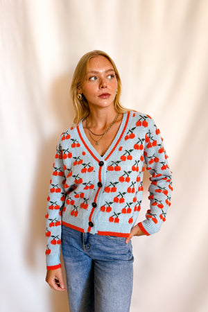 Bright Cherry Cardi Sweater / Blue