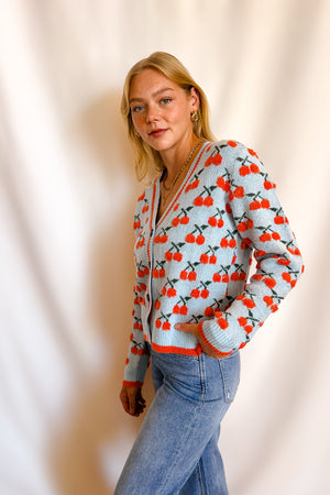 Bright Cherry Cardi Sweater / Blue