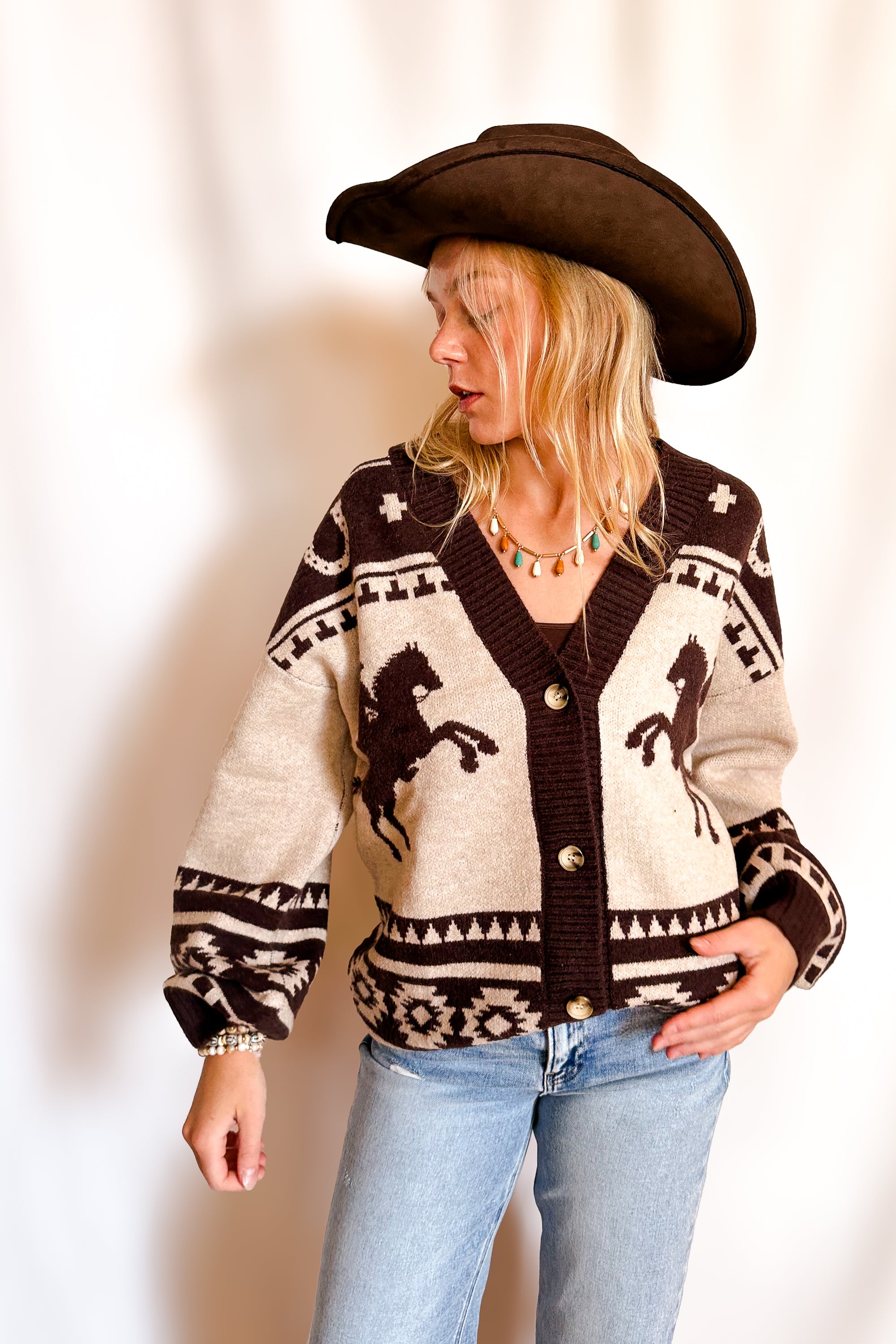 El Paso Desert Trails Button Cardigan / Taupe